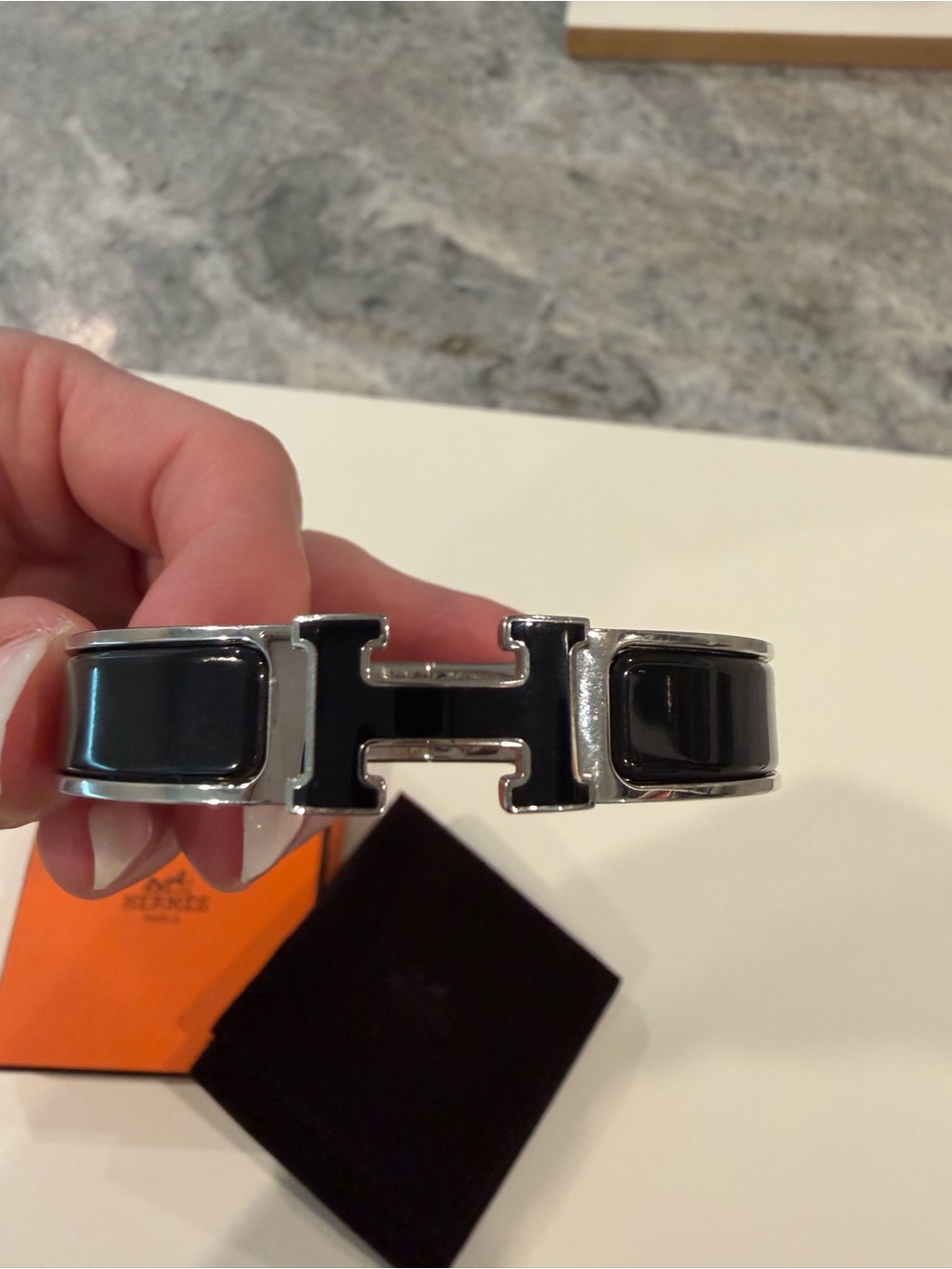Hermes Black Enamel H Bracelet with Palladium Hardware - Picture 6 of 7